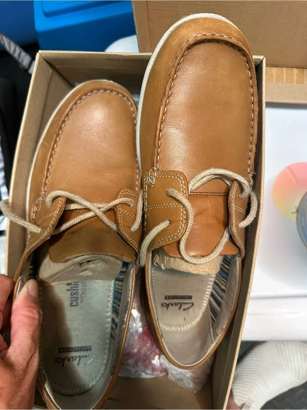 Men's Clark Tan Leather Boat Shoes with Lace-Up Comfort